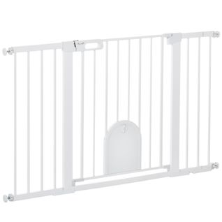 Barrière De Sécurité Réglable 75-131 Cm Avec Porte Pour Animaux, Blanc 76 Cm