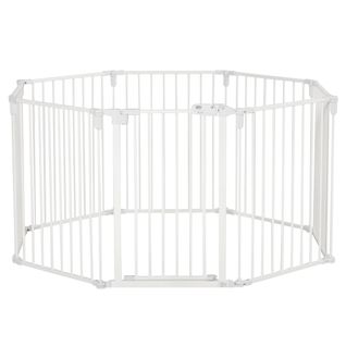 Parc Pliable Pour Chien Avec Porte, 8 Panneaux, Fixation Murale, Blanc 60x76 Cm