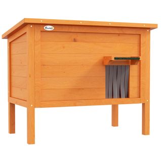 Maison Isolée Pour Chat En Bois Avec Rideau, Extérieure, Design Surélevé, Orange