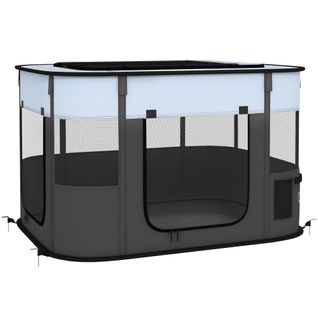 Parc Pour Chiots Pliable Avec Portes Et Fenêtres En Maille, Gris, 94x74x60 Cm