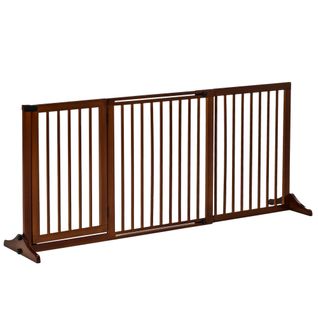 Barrière Pour Chien En Bois Autoportante Avec Porte, 113-166 Cm, Marron