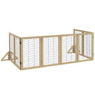 Barrière Pour Chien Pliable En Bois à 8 Panneaux, 375 X 44 X 70 Cm