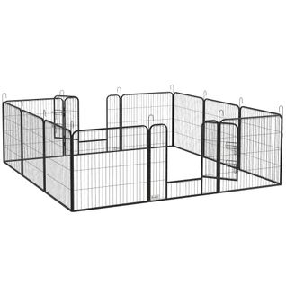 Enclos Pour Chiots 12 Pièces Avec Portes, Pliable, Acier Gris, 80 Cm Haut