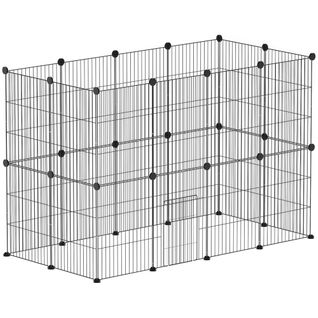 Enclos Modulable Pour Petits Animaux, 24 Panneaux Acier, 120x60x80 Cm, Noir
