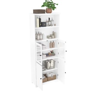 Meuble Colonne De Salle De Bain Blanc 57,5x28,5x160 Cm Avec Portes Et Étagères Réglables