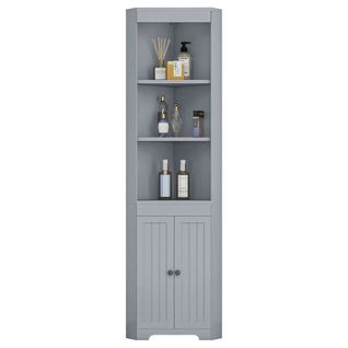 Meuble Haut D’angle Salle De Bain Gris 49,5x35x170 Cm Avec Portes Et Étagères Réglables