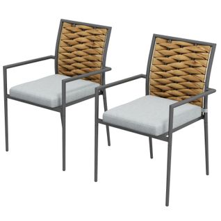 Lot De 2 Fauteuils De Jardin En Rotin Empilables Avec Coussins, Structure Acier