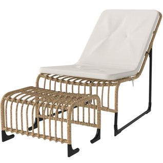 Fauteuil Relax En Rotin Avec Repose-pieds, Coussin, Résistant Uv Pour Jardin et Terrasse