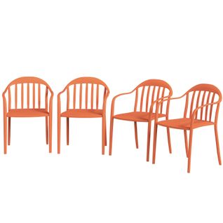 Lot De 4 Chaises De Jardin Empilables En Plastique Rouge, Résistantes Aux Intempéries