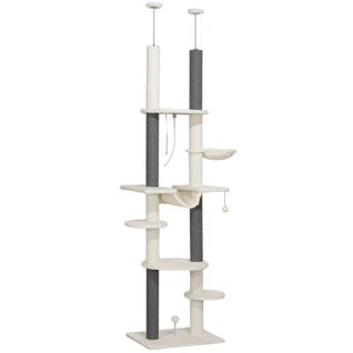 Arbre à Chat Ajustable 225-255 Cm Avec Refuge, Hamacs Et Jeu, Blanc