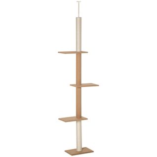Arbre à Chat Réglable 228-260 Cm Avec Plateformes Et Coussins En Peluche, Kaki
