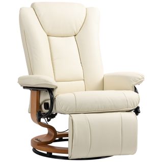 Fauteuil Relax Pivotant Avec Repose-pieds Et Inclinaison Jusqu’à 150 Kg, , Cuir Synthétique Crème