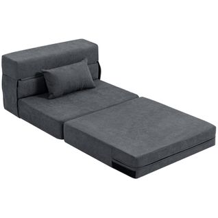 Fauteuil Relax 3 En 1 Convertible En Lit, Relax En Flanelle Gris Foncé, Avec Coussin Lombaire