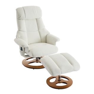 Fauteuil Relax Blanc En Chenille Avec Massage, Chauffage, Rotation 360° Et Repose-pieds