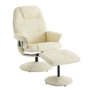 Fauteuil De Massage Inclinable En Pu Beige Avec Chauffage, Repose-pieds Et Rotation 360°