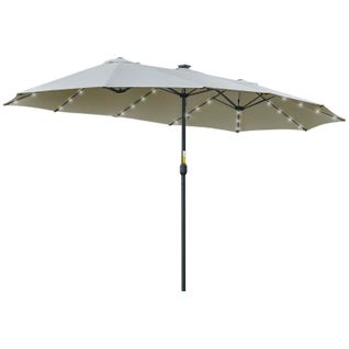 Parasol Double Solaire LED 4,5 M Oval Gris Clair/noir Pour Terrasse