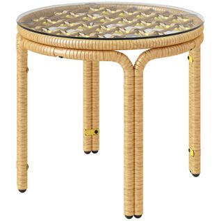 Table Basse De Jardin Ronde En Polyrattan Jaune Ø50 Cm Avec Plateau En Verre