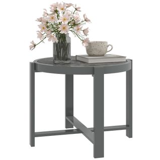 Table Basse De Jardin Ronde En Aluminium Avec Plateau Effet Marbre 60 Cm