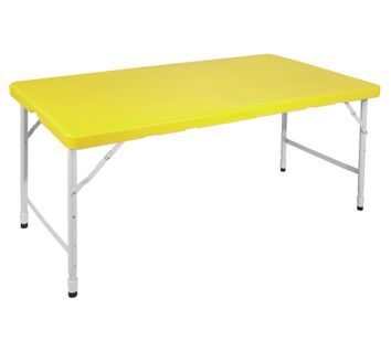 Table Pliante Robuste Portable 125 Cm, Hauteur Réglable, Jaune