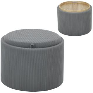 Pouf Rond Avec Rangement Et Assise En Velours, Ø56x42 Cm, Gris