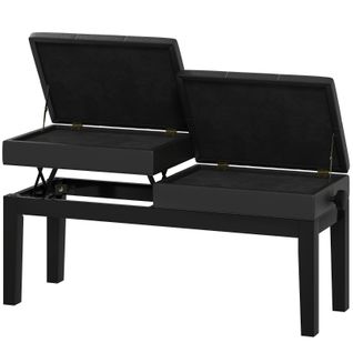Banc De Piano Réglable Avec Rangement, Assise Double En Simili Cuir Noir