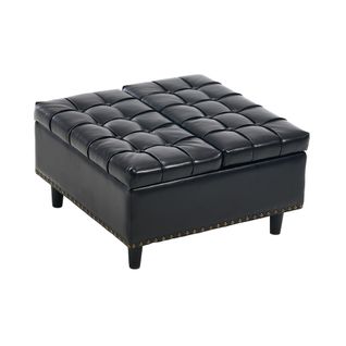 Pouf Coffre De Rangement Relevable En Pu Noir Pour Salon Et Chambre