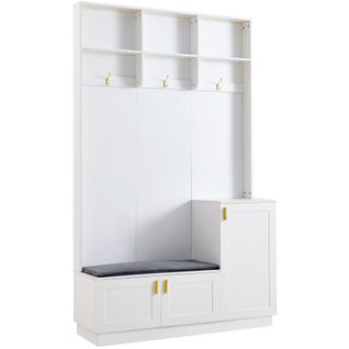 Vestiaire Avec Rangement Et Patères, Armoire Multifonctionnelle Blanche 120x40x200 Cm
