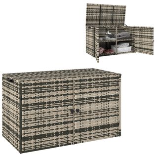 Coffre De Rangement Rattan 350l Avec 2 Niveaux Et Couvercle Pour Jardin