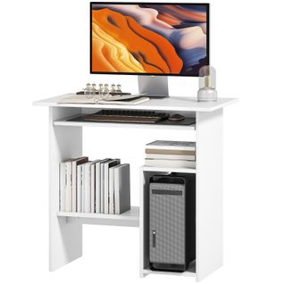 Bureau Compact 80 X 45 Cm Avec Étagères Ouvertes Et Tiroir Clavier, Blanc
