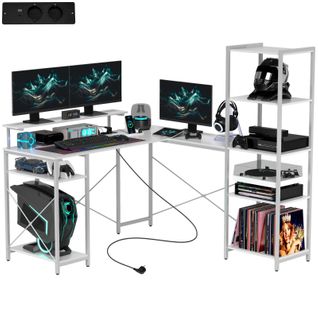 Bureau Gaming En L 137 X 140 X 139,5 Cm Avec Étagères Et Station De Charge, Blanc