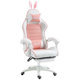 Chaise Gaming Ergonomique Avec Oreilles De Lapin, Repose-pieds Et Support Lombaire