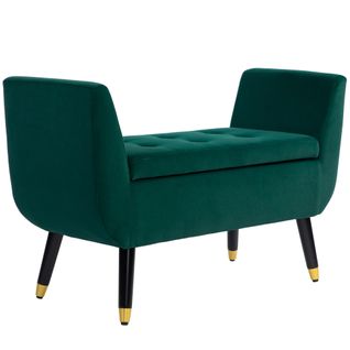 Banc Coffre En Velours Avec Accoudoirs Et Pieds Dorés 107 Cm - Vert