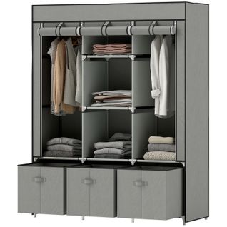 Penderie en tissu gris clair avec penderie, tiroirs et étagères, rangement pratique 125x43x162,5 cm