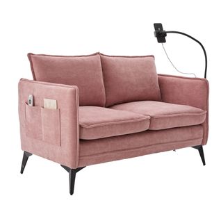 Canapé Double Moderne En Tissu Avec Rangement Et Porte Téléphone, Rose