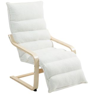 Fauteuil lounge blanc avec repose-pieds réglable, Sherpa-Fleece, pour salon et lecture