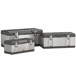 Set De 3 Boîtes à Outils En Acier Inoxydable Avec Plateau Amovible, Noir Et Argent