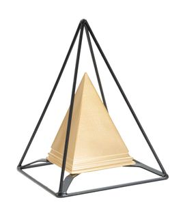 Sculpture Décorative Double Pyramide Métal Doré Et Noir 21 Cm