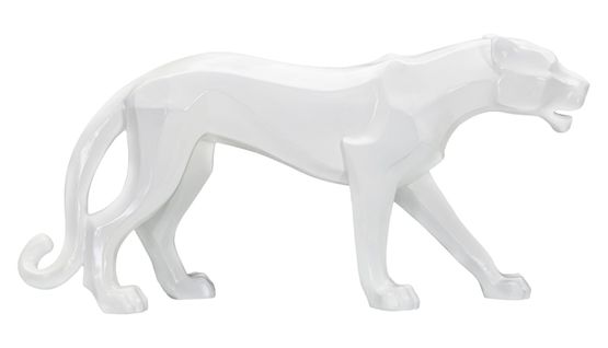 Statue Panthère Blanche Design Cubiste 70 Cm