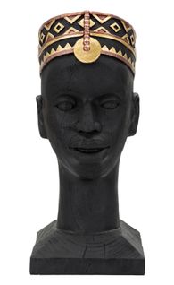 Statue Tête Homme Massai Bois Ébène 56 Cm