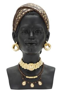 Statue Tête Femme Massai Avec Bijoux 30 Cm