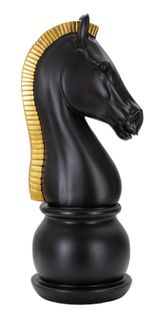 Cavalier D'échecs Noir Et Doré Décoratif Pour Salon Et Bureau 50 Cm