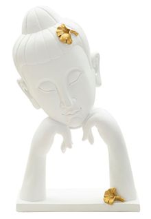 Tête De Bouddha Décorative Avec Feuilles Dorées Pour Salon Ou Coin Zen 36 Cm