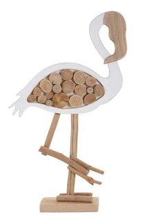 Sculpture Flamant Rose Nature 31x56x9 Cm Avec Applications En Bois