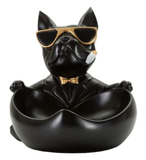 Statuette Chien Ball Avec Plateau 18,5x20,5x20 Cm Noir Et Doré