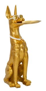 Statuette Chien Pit Pitbull Avec Plateau 64x30x91 Cm Doré