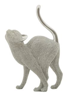 Statue Chat Sparky Quarzy Argent 26 Cm