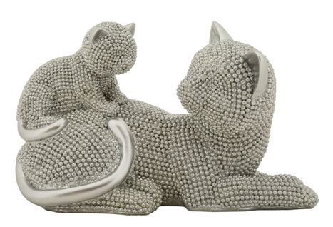 Statue Chat Sparky Avec Petit Quarzy Argent 19 Cm