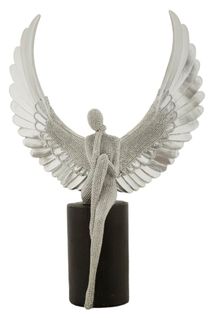 Statue Argent Et Noir Avec Ailes Pour Décoration Maison Et Bureau 24 X 8 X 34 Cm