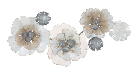 Panneau Mural En Métal 3d Avec Fleurs Et Feuilles, 119 X 8 X 60 Cm