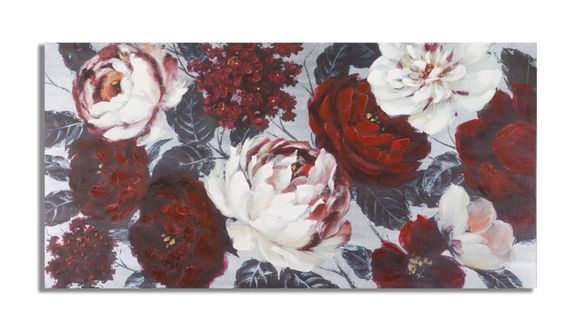 Tableau Mural Fleurs Blanc/rouge Sur Fond Sombre 120x60 Cm
